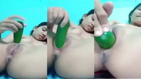 Sexy Girl Masturbate Pussy With A Thick Cucumber